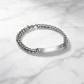 Poliertes Edelstahl-Cuban-Gliederkette-Armband mit rechteckiger personalisierbarer ID-Platte - Herrenstil / Silber