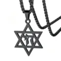 Black stainless steel Star of David pendant necklace with Hebrew Chai symbol detail - Star of David & Chai Black