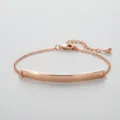Close-up of minimalist rose gold stainless steel curved bar bracelet for engraving. - Rose Gold