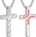 Stainless steel cross necklaces with American flag and baseball stitch patterns - Scripture 19:26 (XL20266271) / Silver