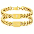 Premium gold plated stainless steel Cuban link bracelet with cross and scripture engraving - Philippians 4:13 Engraving / Gold