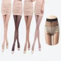 Ultra-thin sheer pantyhose detail showing high waist shaping design and transparent leg texture. - Butterfly Crotch / Nude