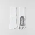 White cotton five toe yoga socks with anti slip grips for pilates and indoor fitness wear. - One Size / Pure White