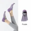 Purple five toe yoga socks with anti slip grips and strap, professional pilates fitness sock. - One Size / Purple