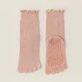 Pink ruffle five-toe yoga socks with anti-slip grip sole for women fitness pilates wear. - One Size / Pink