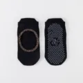 Women black non-slip yoga socks with strap and silicone grip dots for pilates fitness. - One Size / Black