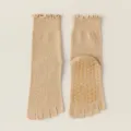 Beige Women's Five-Toe Yoga Socks, Lace Trim Mid-Calf Pilates Anti-Slip Athletic Socks - One Size / Khaki