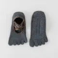 Antirutsch Zehensocken mit Leoparden-Kreuzriemen, atmungsaktive Pilates Yoga Socken für Damen - Einheitsgröße / Dunkelgrau