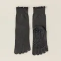 Women's Grey Five-Toe Yoga Socks Ruffle Cuff Anti-Slip Pilates Fitness Mid-Calf Socks - One Size / Dark Gray