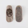 Rutschfeste Yogasocken für Damen mit Leoparden-Riemen und Grip-Sohle fürs Pilates-Training. - Einheitsgröße / Dunkelbraun