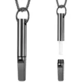 Close-up detail of detachable stainless steel mindful breathing whistle pendant in black finish - Flat Mouth Cylindrical Style (XL202662) / Black
