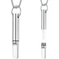 Detailed view of a stainless steel mindfulness breathing necklace for meditation and stress relief. - Flat Mouth Cylindrical Style (XL202662) / Silver