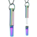 Detailed view of iridescent rainbow stainless steel mindful breathing whistle necklace - Flat Mouth Cylindrical Style (XL202662) / Rainbow