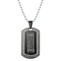 Detailed macro view of Thai Hah Taew five rows holy script on stainless steel dog tag - Black