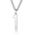 Close-up of stainless steel number 1 pendant necklace on Cuban chain with reflection - Number 1 / Steel