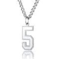 Close-up of silver stainless steel number 5 sports pendant on a durable curb chain - Number 5