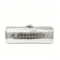 Elegant silver metallic baguette clutch bag with a high-shine crocodile skin texture - Silver