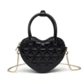 Fashionable black heart-shaped quilted PVC jelly bag with gold chain shoulder strap - 170*50*140mm / Black