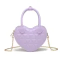 Borsa a tracolla a cuore lilla in PVC con motivo trapuntato e catena dorata lucida. - 170*50*140mm / Viola
