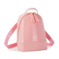 Stylish mini pink PVC backpack with glossy shell design and adjustable nylon straps - Pink