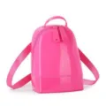 Stylish mini neon pink glossy PVC shell backpack featuring top handle and straps - Rose Red