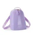 Stylish purple glossy PVC mini backpack featuring double zippers and a top handle - Light Purple