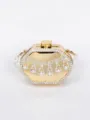 Elegant gold mini metal box clutch featuring pearl and rhinestone fringe detailing SKU. - Gold Style 3