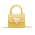 Sweet mini yellow PVC jelly crossbody bag featuring a gold heart lock and chain strap - Yellow / 10.5*7*9cm
