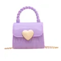 Mini purple PVC jelly bag featuring a gold heart-shaped lock and thin metal chain strap. - Purple / 10.5*7*9cm