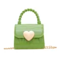Mini green PVC jelly crossbody bag with gold heart lock and twisted handle for women - Grass Green / 10.5*7*9cm