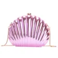 Fashionable candy color pink metallic shell clutch with elegant gold chain strap - Pink