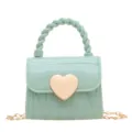 Sweet mint green mini PVC jelly bag featuring a gold heart lock and chain strap - Light Green / 10.5*7*9cm