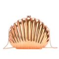 Elegant rose gold shell shaped clutch bag with gold chain strap for evening parties - Orange