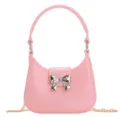 Fashionable pink PVC jelly shoulder bag with silver bow accent and gold chain strap - Pink