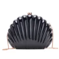 Elegant black shell-shaped evening clutch bag with golden chain strap and top clasp - Black