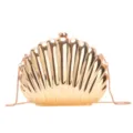Elegant luxury gold shell shaped evening clutch bag with metallic snake chain strap - Gold
