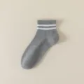 Women's grey athletic ankle socks with white double stripes cotton short casual socks breathable - Double Stripe Short Tube / Gray