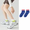 Pure cotton women's short socks, summer breathable athletic socks with double rib cuffs, royal blue. - One Size / Sapphire Blue
