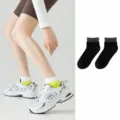 Women's pure cotton short socks breathable anti-odor comfortable double-ribbed ankle socks - One Size / Black