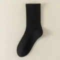 Classic solid black women crew socks, soft cotton knit daily casual wear basic sock. - Crew Socks / Black