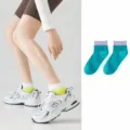 Cotton short socks for women, breathable ankle socks with double rib cuff for daily wear. - One Size / Lake Blue
