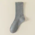 Women gray ribbed crew sock, soft cotton blend daily casual solid color hosiery knit - Crew Socks / Gray