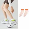 Women's pure cotton summer short socks, light orange breathable athletic ribbed ankle socks. - One Size / Light Orange