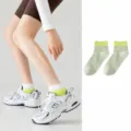 Women's summer short cotton socks, breathable and versatile light green double-ribbed ankle socks. - One Size / Light Green