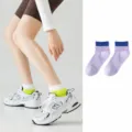 Cotton women summer short socks, breathable sweat-absorbing athletic ribbed casual ankle socks. - One Size / Light Purple