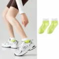 Women's summer cotton short socks, breathable candy color casual ankle socks - One Size / Fluorescent Green
