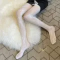 White floral lace fishnet tights for women, summer thin sheer pantyhose for sexy legs. - One Size / White