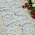 Detailed view of white rhinestone fishnet tights, sparkly mesh pantyhose for women model. - One Size / White