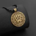 Antiker Bär-Pfote-Anhänger aus Bronze an einer geflochtenen schwarzen Kordelkette - Bärentatze und Bärenrelief-Anhänger (S180-Golden) / Bronze
