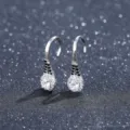 Elegante silberne Tropfenohrringe mit schwarzem und klarem Stein-Halo-Design für Damen. - Wassertropfen Halo Hakenohrringe (T14-Silver) / Silber